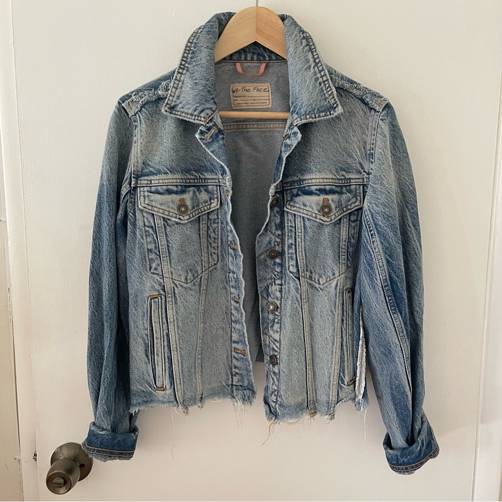 Free People Light Blue Distressed Jean Jacket